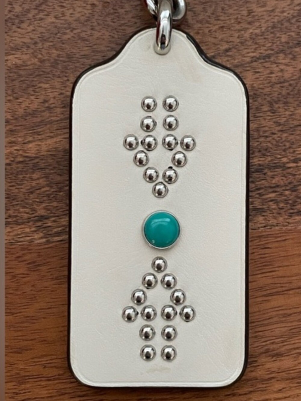 Coach 6" Western Collection Leather Hang Tag Keychain with Turquoise Accent - Picture 2 of 4